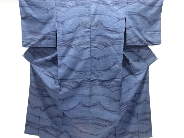 JAPANESE KIMONO / ANTIQUE HITOE KIMONO / SILK / TSUMUGI / WOVEN ABSTRACT WAVE